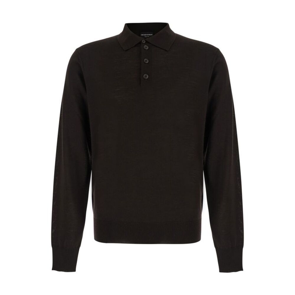 Emporio Armani Men Polo Collar With Long Sleeves In Tech Fabric Brown For Men